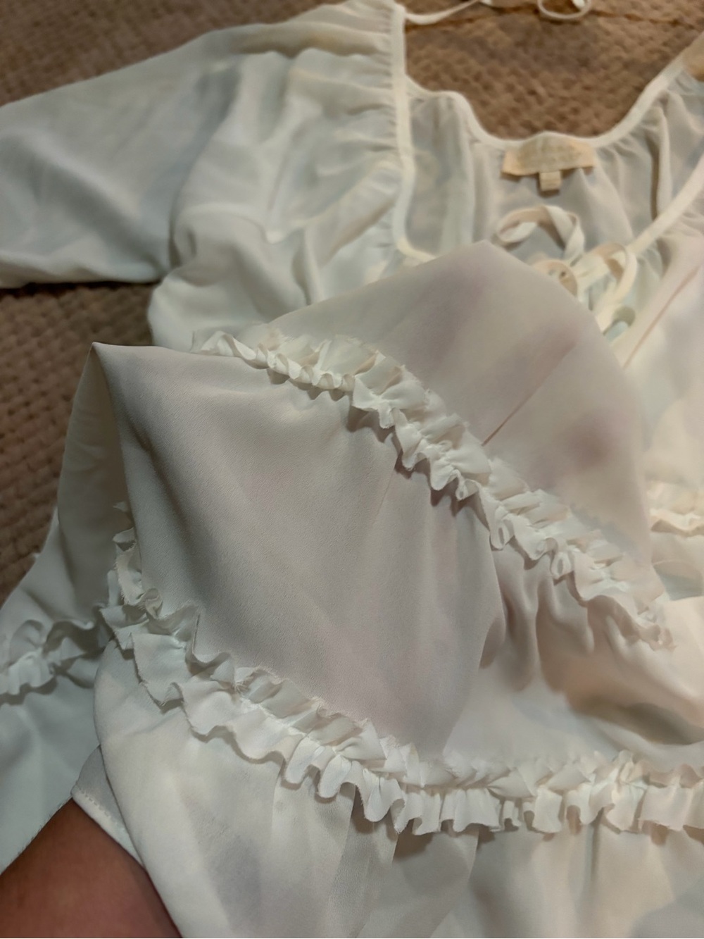 Boho White Ruffled Tie-Neck Peasant Blouse - Picture 3 of 7
